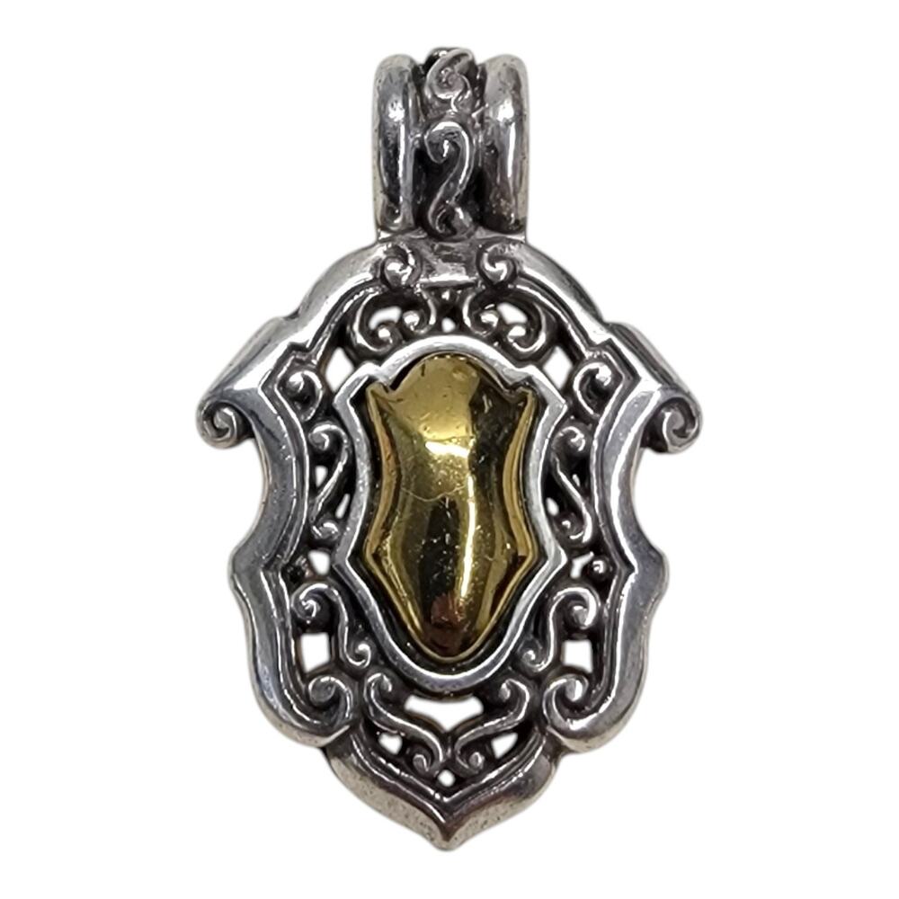Brighton Medaille Crest Shield Pendant Two Tone Silver Gold Heart Charm Scroll